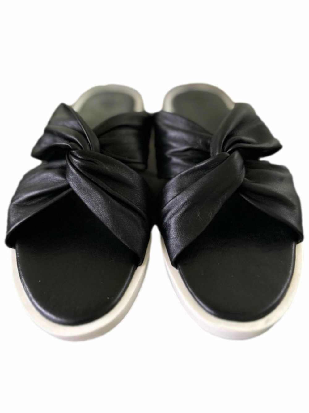 Urban Outfitters Black Size 9 Slides Leather Twist Knotted Flats Slip Ons EUC